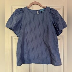 CeCe periwinkle blue blouse with ruffled sleeves